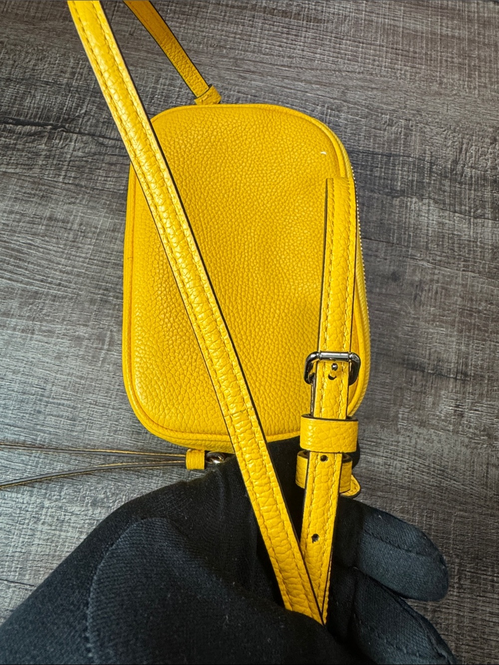 Coach Yellow Pebbled Leather Crossbody Wristlet - Picture 2 of 15